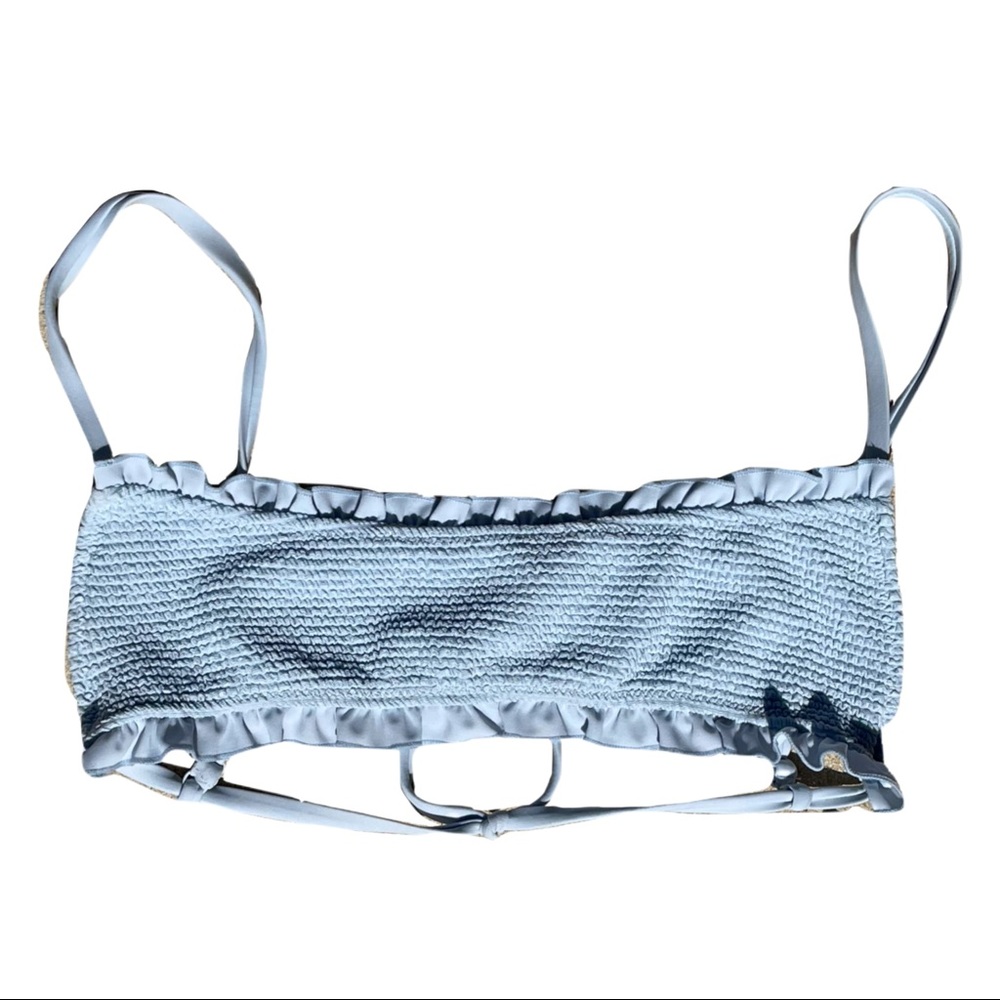 LA Hearts Baby Blue Ruffle Bikini Top